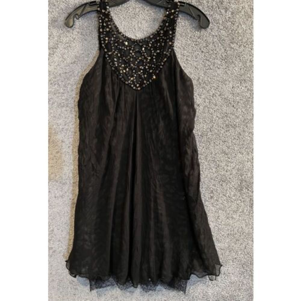 BCBG Maxazria Silk Dress Anika Lace Hem Dress Size 8 Black Leopard Print Layered